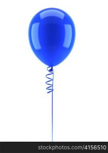 one blue party balloon with ribbon isolated on white background