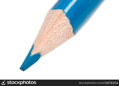 One blue pencil on a over white background