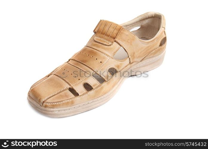 One brown sandal shoe isolated on white background