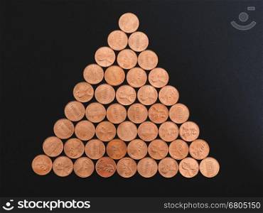 One Cent Dollar coins, United States over black. One Cent Dollar coins money (USD), currency of United States over black background