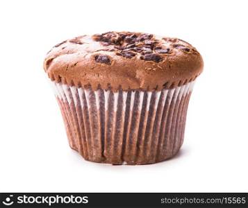 One chocolate muffin isolated isolated on white