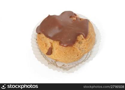 one chocolate puff pastry isolated on white background