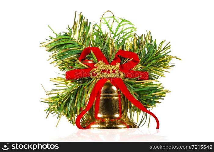 one christmas bell with ornaments on a white background