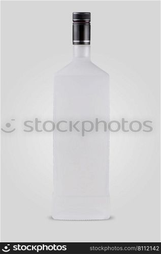 one closed matt bottle of vodka on white background with shadow. a bottle of alcoholic drink
