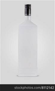 one closed matt bottle of vodka on white background with shadow. a bottle of alcoholic drink