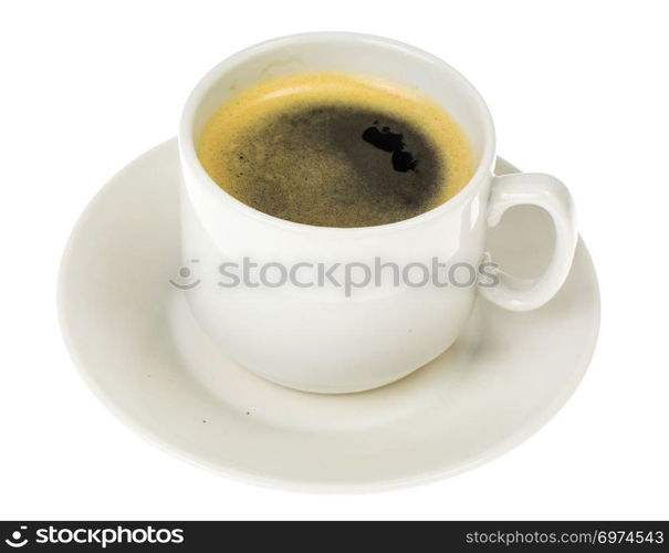 One cup of espresso coffee isolated on white background. Studio Photo. One cup of espresso coffee isolated on white background