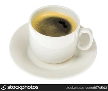 One cup of espresso coffee isolated on white background. Studio Photo. One cup of espresso coffee isolated on white background