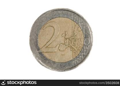 One currency of two euros on a over white background