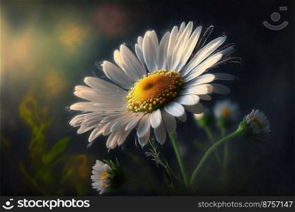 One daisy flower macro photography, white petals, grass