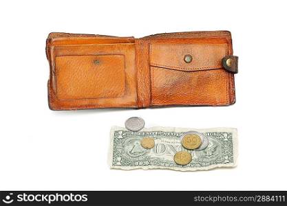 One dollar and wallet isolated