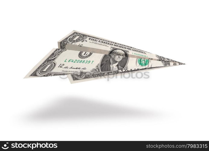 One dollar plane isolated on white background
