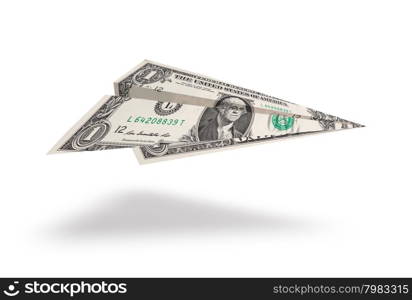 One dollar plane isolated on white background