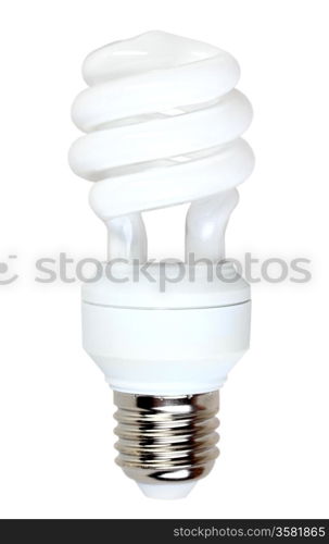 One energy-saving fluorescent lamp isolated on white background. Studio photography.