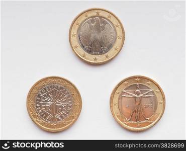 One Euro coin. One Euro coin of Germany France and Italy