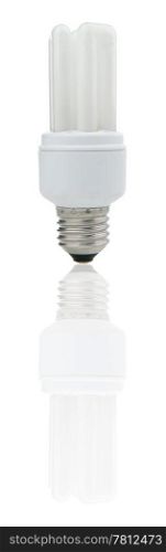 One fluorescent lamp with reflection and white background.