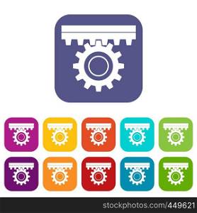 One gear icons set vector illustration in flat style In colors red, blue, green and other. One gear icons set flat