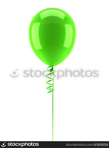 one green party balloon with ribbon isolated on white background