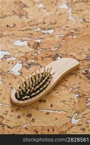 one hairbrush on cork wood