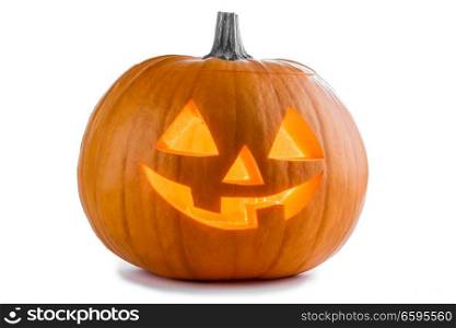 One Halloween Pumpkin isolated on white background. Halloween Pumpkin on white