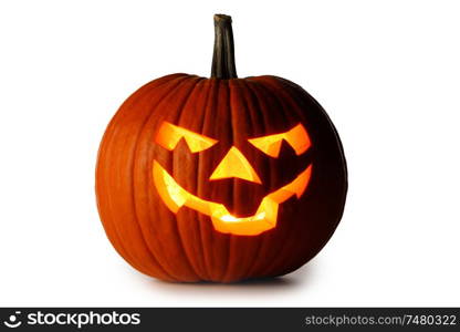 One Halloween Pumpkin isolated on white background. Halloween Pumpkin on white