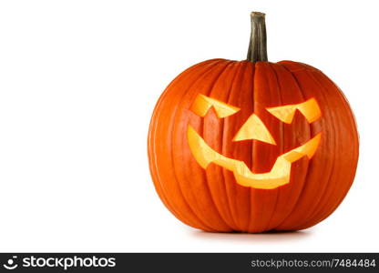 One Halloween Pumpkin isolated on white background. Halloween Pumpkin on white
