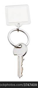 one home key and square keychain on ring isolated on white background