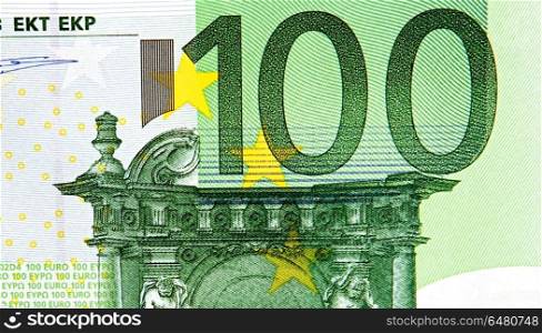 One hundred euro banknote close up. One hundred euro banknote close up. The color of the money