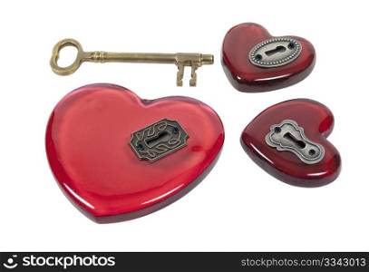 One key and several red glass hearts with antique locks to choose from - path included