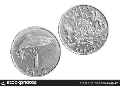 One Latvian Lat Coin isolated over white background
