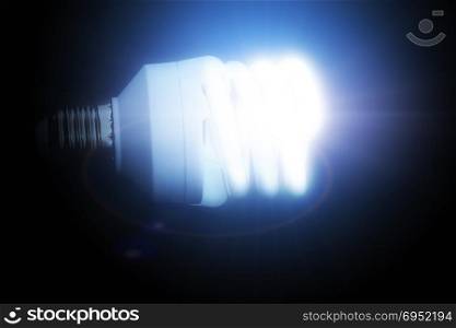 One light bulb glowing in the dark, abstract 3d illustration.