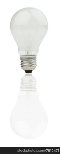 One light bulb with reflection and white background.