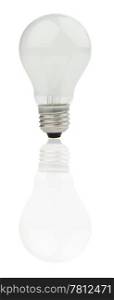 One light bulb with reflection and white background.