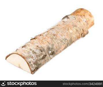One log of birch and white background.