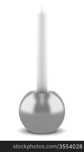 one modern round candlestick with candle isolated on white background