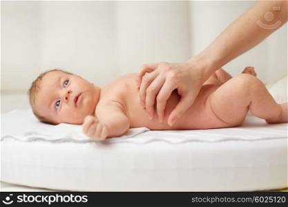One month old newborn baby massage