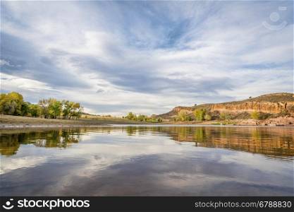One of bays of Horsetooth Reservoir near Fort COllins, COlorado - wide angle view with a fall scenery