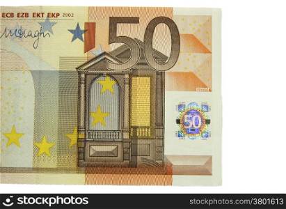 One of fifty euro banknote isolated on the white background