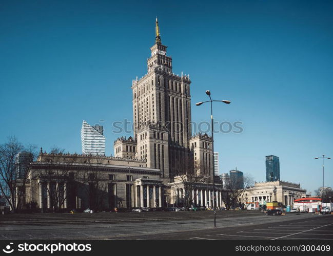 One of the highest building of Europe - Soviet Stalin Palace of Culture and Science in Warsaw, Poland