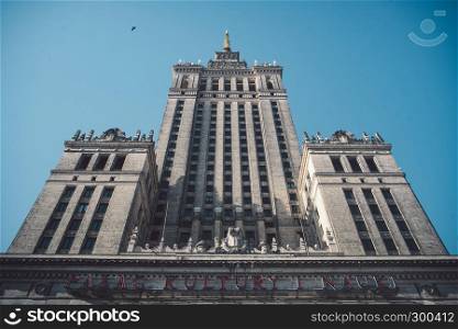 One of the highest building of Europe - Soviet Stalin Palace of Culture and Science in Warsaw, Poland