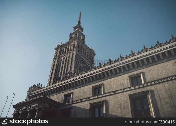One of the highest building of Europe - Soviet Stalin Palace of Culture and Science in Warsaw, Poland