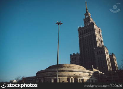 One of the highest building of Europe - Soviet Stalin Palace of Culture and Science in Warsaw, Poland