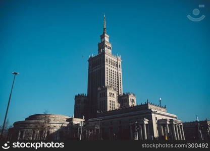 One of the highest building of Europe - Soviet Stalin Palace of Culture and Science in Warsaw, Poland