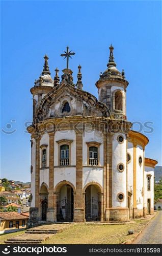 One of the many historic churches in Baroque and colonial style from the 18th century in the city of Ouro Preto in Minas Gerais, Brazil. Historic church in Baroque and colonial style from the 18th century in the city of Ouro Preto