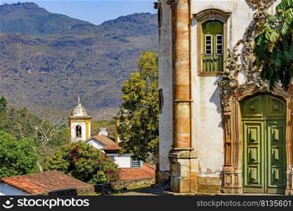 One of the many historic churches in Baroque and colonial style from the 18th century in the city of Ouro Preto in Minas Gerais, Brazil. Historic churches in colonial style from the 18th century in the city of Ouro Preto