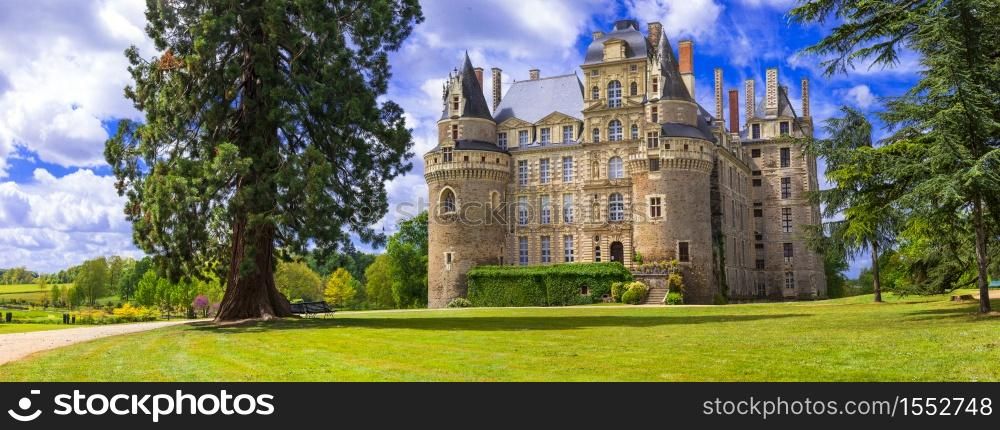One of the most beautiful and mysterious castles of France - Chateau de Brissac, famous castles of Loire valley. medieval castles of Loire Valley - Chateau de Brissac. landmarks of France and historic monuments