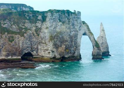 One of the three famous white cliffs known as the Falaise de Aval. Etretat, France.