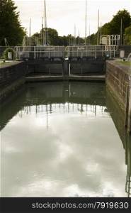 One of two sets of locks that allow access by boat to the River Severn, this is above the semi -tidal basin.