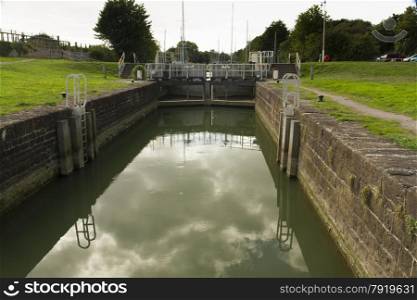 One of two sets of locks that allow access by boat to the River Severn, this is above the semi -tidal basin.
