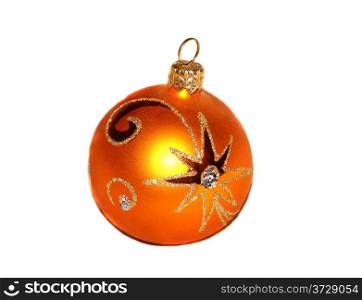 One orange Christmas ball with golden pattern