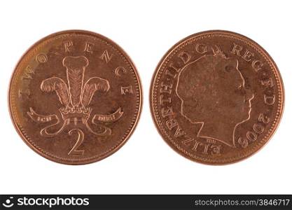 One penny coin isolated on white background.